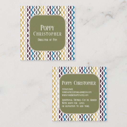 Farbenfrohe moderne Retro-Wellenmuster 9.11 Quadratische Visitenkarte (Vorne/Hinten)