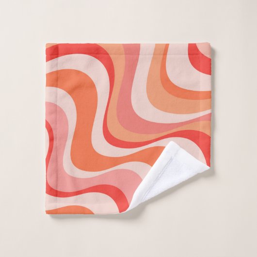 Farbenfrohe, moderne Retrowellen Badhandtuch Set (Waschlappen)