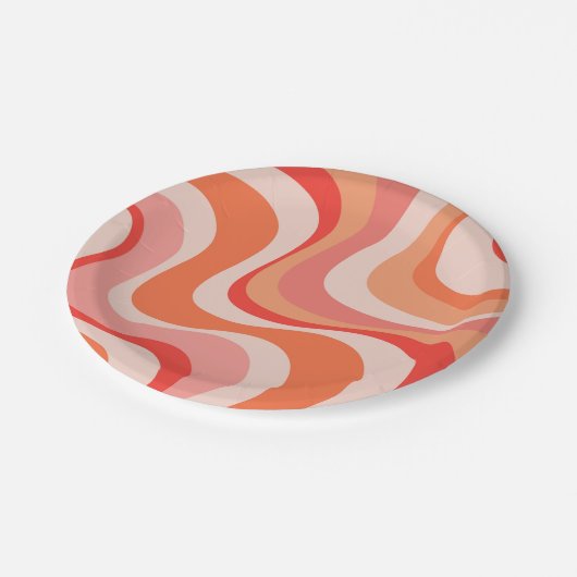 Farbenfrohe, moderne Retrowellen Pappteller (Schrägansicht)