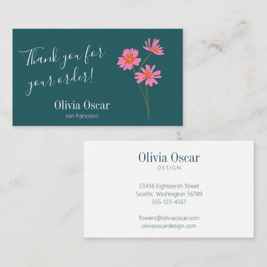 Farbenfrohe, moderne rosa Aquamarine grüne Blüte V Visitenkarte (Vorne/Hinten)