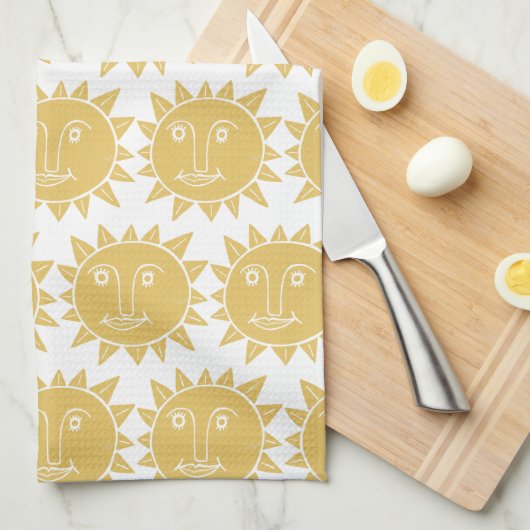 Farbenfrohe moderne Sonnen-Gelb-Muster Geschirrtuch (Viertel Falte)