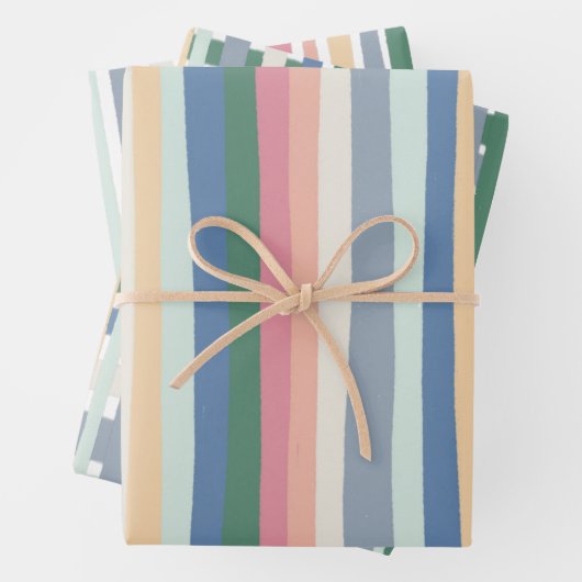 Farbenfrohe moderne Streifen Grillrosa Blau Geschenkpapier Set (Beispiel)