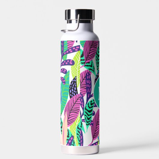 Farbenfrohe moderne tropische Blätter Muster Monog Trinkflasche (Rechts)