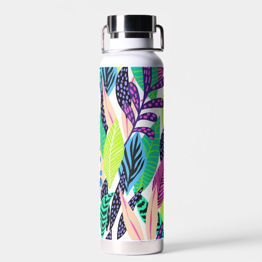 Farbenfrohe moderne tropische Blätter Muster Monog Trinkflasche (Rückseite)