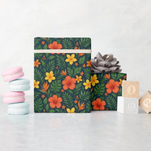 Farbenfrohe moderne tropische Blume auf Navy Blue Geschenkpapier