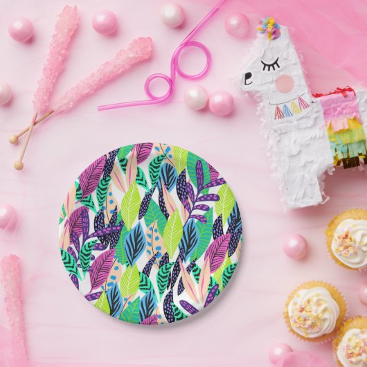 Farbenfrohe moderne tropische botanische Muster Pappteller (Party)