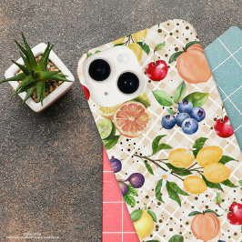 Farbenfrohe, moderne Vintage Früchte und brauner S iPhone 14 Hülle