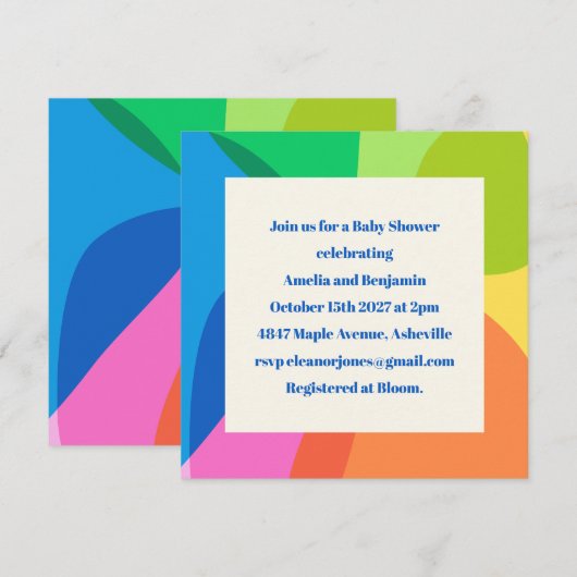 Farbenfrohe moderne Vorlagendusche Einladung (Vorne/Hinten)