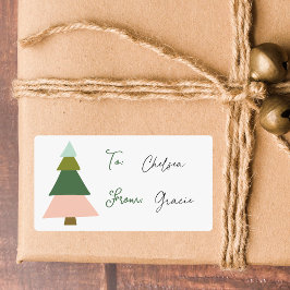 Farbenfrohe, moderne Weihnachtsbaume bis zum Label