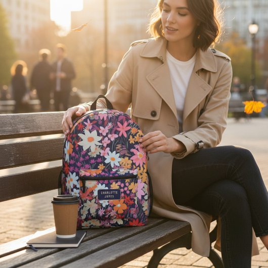 Farbenfrohe moderne, wilde Blume Personalisierter Bedruckter Rucksack