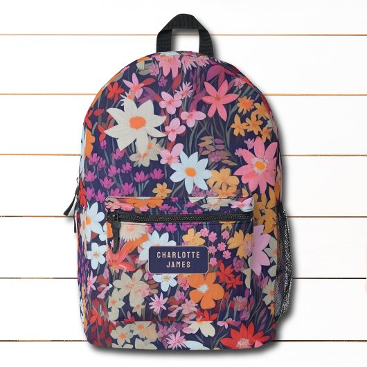 Farbenfrohe moderne, wilde Blume Personalisierter Bedruckter Rucksack