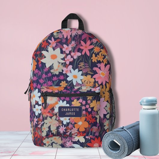 Farbenfrohe moderne, wilde Blume Personalisierter Bedruckter Rucksack
