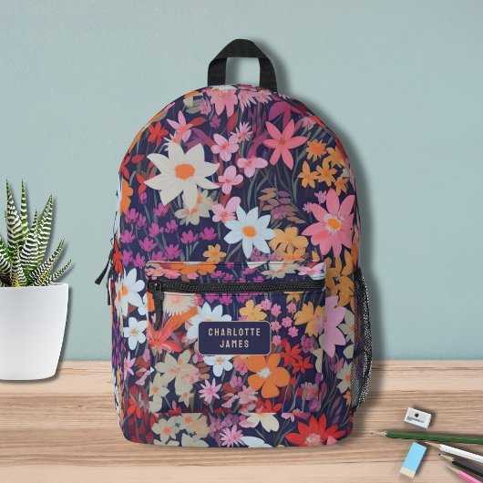 Farbenfrohe moderne, wilde Blume Personalisierter Bedruckter Rucksack