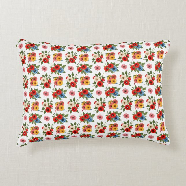 Farbenfrohe Mohn Blume Muster Akzent Pillow Dekokissen (Vorderseite)