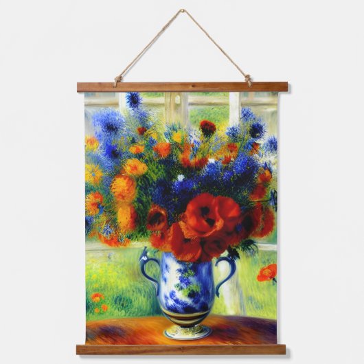 Farbenfrohe Mohn- und Blumenbänder Wandteppich Mit Holzrahmen (Vorderseite)