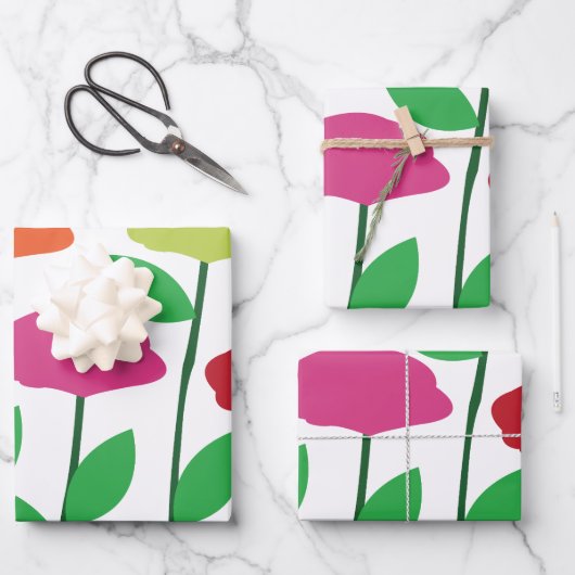 Farbenfrohe Mohnblume Blume Kinderdusche Geburtsta Geschenkpapier Set (Vorderseite)