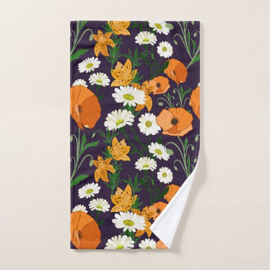 Farbenfrohe Mohnblüten, Orangen und lila Badhandtuch Set (Handtuch)