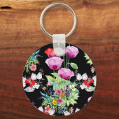Farbenfrohe Mohnsommer-Blume Schlüsselanhänger (Rückseite)