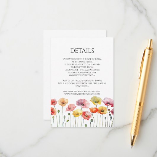 Farbenfrohe MohnwildBlume Hochzeitskarte Begleitkarte (Vorderseite/Rückseite Beispiel)