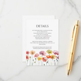 Farbenfrohe MohnwildBlume Hochzeitskarte Begleitkarte