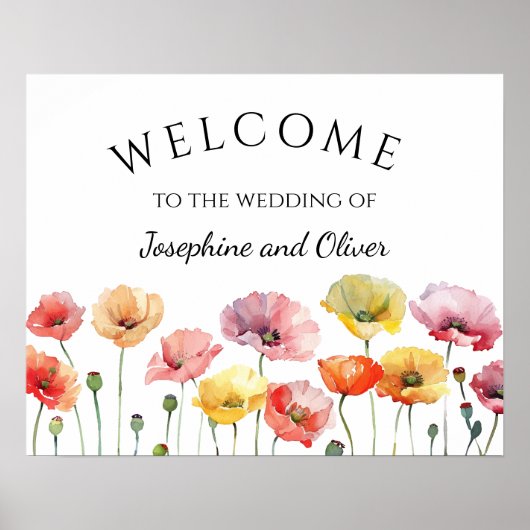 Farbenfrohe Mohnwilde Blume Hochzeitsempfang Poster (Vorne)