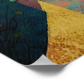 Farbenfrohe Mondnacht: Charmante Katze und Häuser Poster (Ecke)