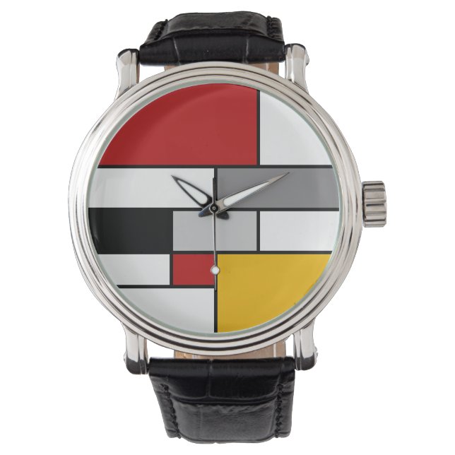 Farbenfrohe Mondrian-Inspiration Armbanduhr (Vorderseite)