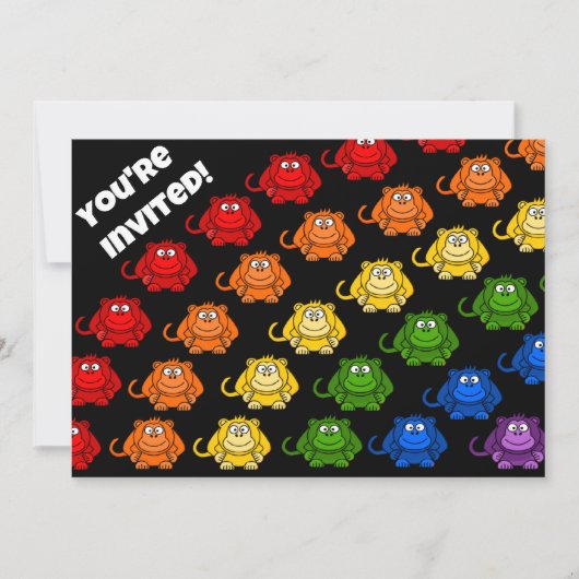 Farbenfrohe Monkey Rainbow Children's Birthday Par Einladung (Vorderseite)