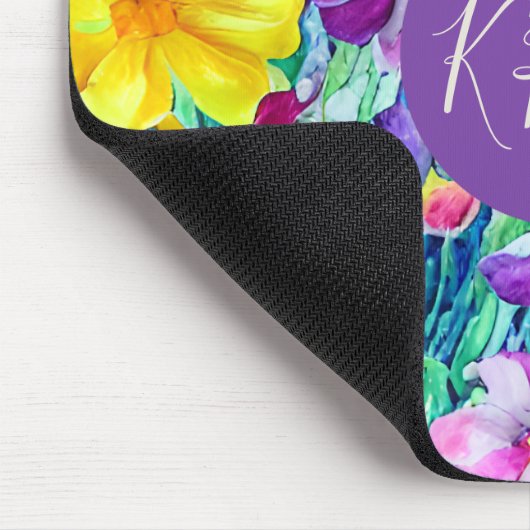 Farbenfrohe Monogram Chic Wasserfarbenfloral Mousepad (Ecke)