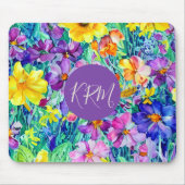 Farbenfrohe Monogram Chic Wasserfarbenfloral Mousepad (Vorne)