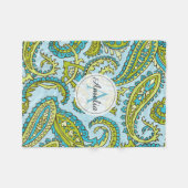 Farbenfrohe Monogram Paisley Blue Boho Chic Custom Fleecedecke (Vorderseite (Horizontal))