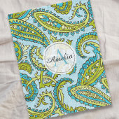 Farbenfrohe Monogram Paisley Blue Boho Chic Custom Fleecedecke