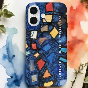 Farbenfrohe monogramm blaue Marine rot gelb geomet iPhone 16 Hülle