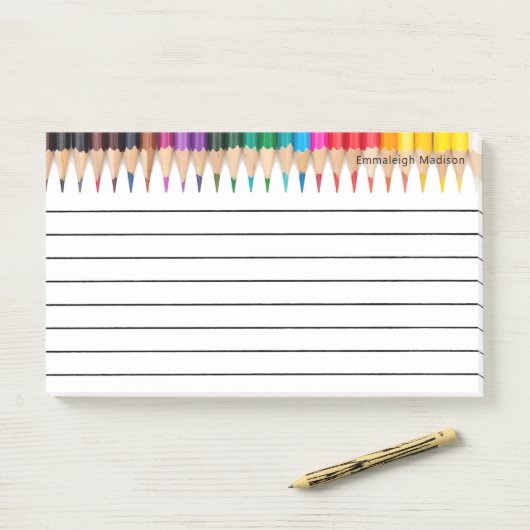 Farbenfrohe, monogrammatikalische Farbstifte Post-it Klebezettel (Auf Schreibtisch)