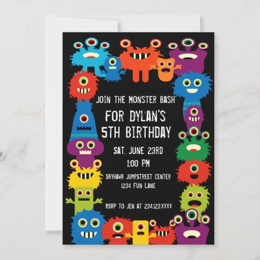 Farbenfrohe Monster-Kindergeburtstag-Party Einladu Einladung (Vorderseite)