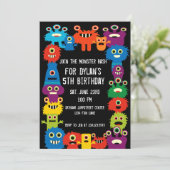 Farbenfrohe Monster-Kindergeburtstag-Party Einladu Einladung (Stehend Vorderseite)