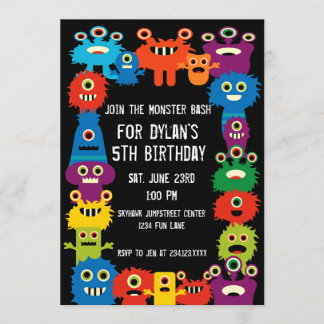 Farbenfrohe Monster-Kindergeburtstag-Party Einladu Einladung