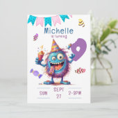 Farbenfrohe Monster Neun Jahre Einladung zum Gebur (Stehend Vorderseite)