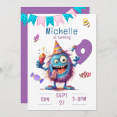 Farbenfrohe Monster Neun Jahre Einladung zum Gebur (Vorne/Hinten)