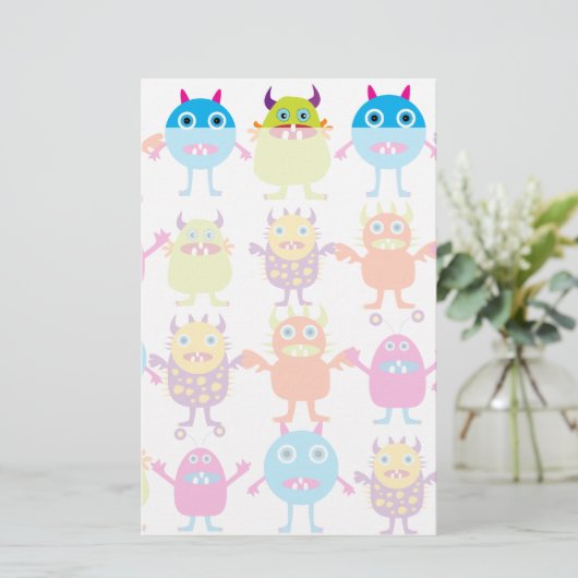 Farbenfrohe Monster-Party-Bash Briefpapier (Stehend Vorderseite)