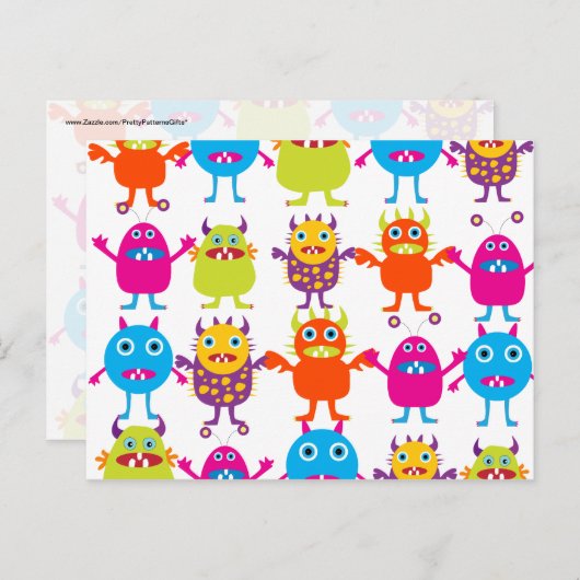 Farbenfrohe Monster-Party-Bash Postkarte (Vorne/Hinten)