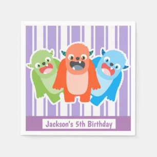 Farbenfrohe Monster Personalisierter Kindergeburts Serviette