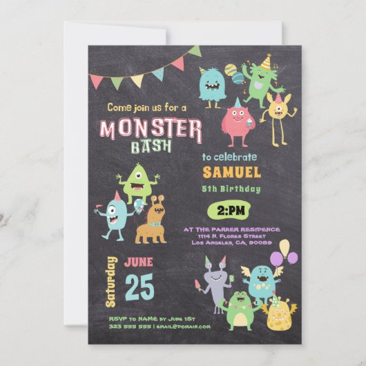 Farbenfrohe Monster Thema Kindergeburtstag Party Einladung (Vorderseite)
