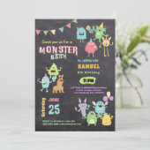 Farbenfrohe Monster Thema Kindergeburtstag Party Einladung (Stehend Vorderseite)
