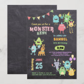Farbenfrohe Monster Thema Kindergeburtstag Party Einladung (Vorne/Hinten)