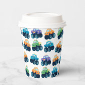 Farbenfrohe Monster Truck Muster Geburtstag Pappbecher (Links)