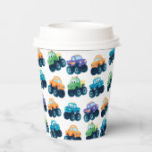 Farbenfrohe Monster Truck Muster Geburtstag Pappbecher (Rückseite)