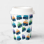 Farbenfrohe Monster Truck Muster Geburtstag Pappbecher (Rechts)