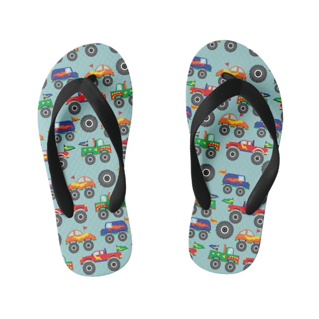 Farbenfrohe Monster Trucks Boy Flip Flops Kinderbadesandalen (Fußbett)
