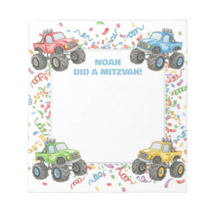 Farbenfrohe Monster Trucks Personalisiert Mitzvah Notizblock